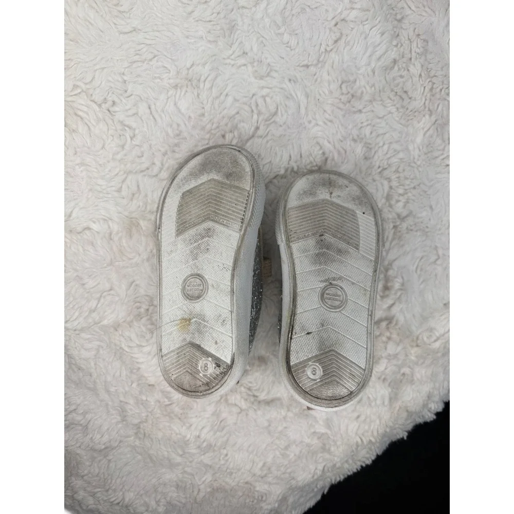 Wonder Nation Girls Glitter Sneakers Size 8 Silver Sparkle Hook & Loop Shoes